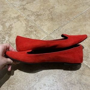 Express Pointed Toe Red Suede Flats